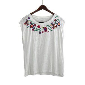 Talbots Petite Medium Womens White Embroidered Floral Sleeveless Shirt Feminine